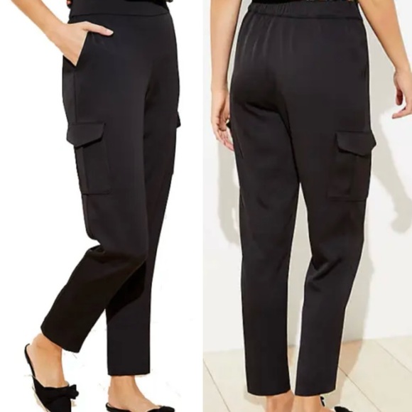 NEW Loft Cargo Fitted Pants Women’s size XL in Black Elastic Waistband - Picture 3 of 14
